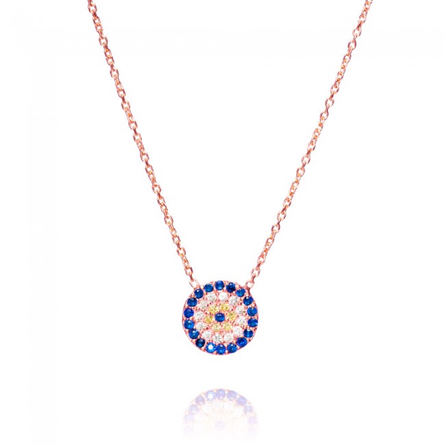 Mazali Jewellery Sterling Silver Necklace With Round Evil Eye Pendant Of 41 5 45cm Rose Gold - Rose Gold Evil Eye Pendant Mazali Jewellery Sterling Silver Necklace With Round Evil Eye Pendant Of 41 5 45cm Rose Gold - Rose Gold Evil Eye Pendant
