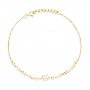 Mazali Jewellery Sterling Silver Chain Bracelet with Diamonds by the Yard of Length 18-20cm GOLD GOLD