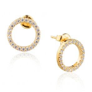 Mazali Jewellery Sterling Silver Gold Plated Open Circle Pave Stud Earrings  GOLD