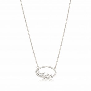 Mazali Jewellery Sterling Silver Necklace with Open Pave Oval Pendant and Cubic Zirconia Stones Inside of Length 38-42.5cm RHODIUM RHODIUM