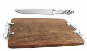 Judaica Wooden Shabbat Challah Board and Knife Gift Set
